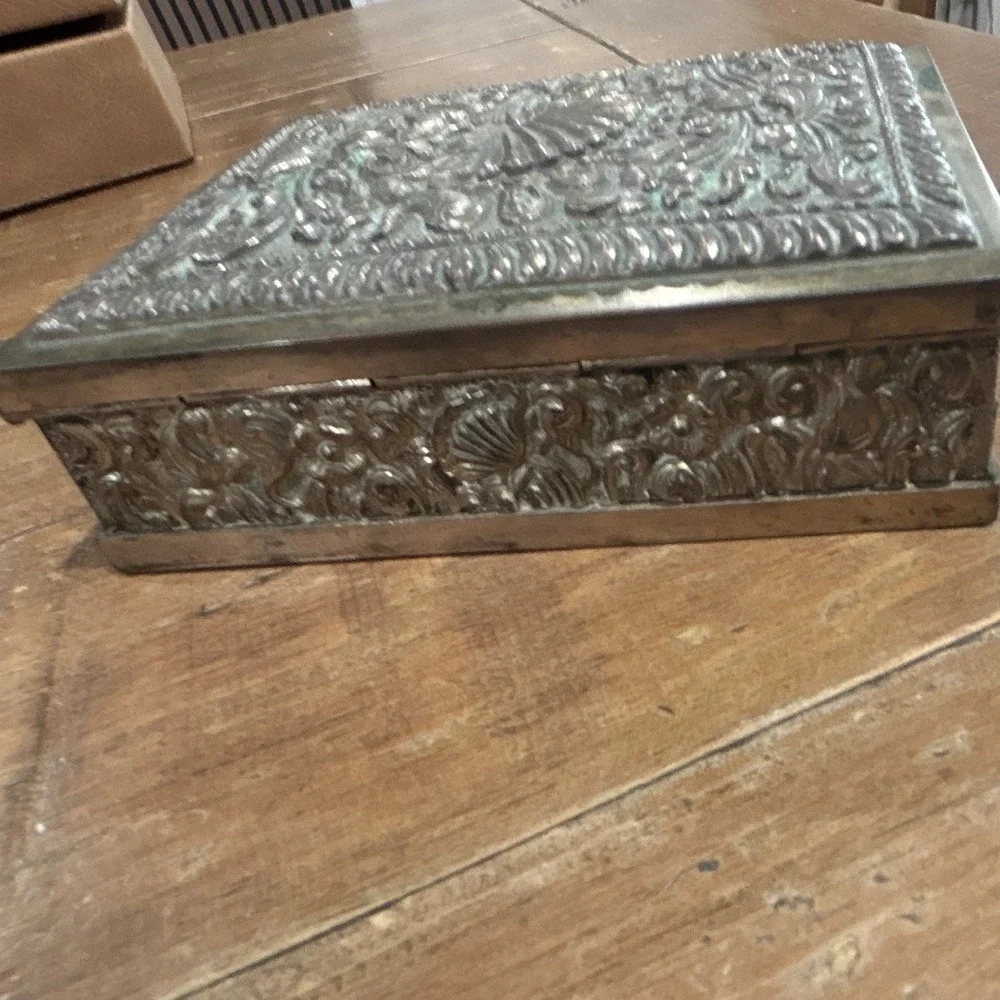 Antique Yogya 800 Silver Box Moeljodihardjo Java Wood Lined Cigar Cigarette Desk